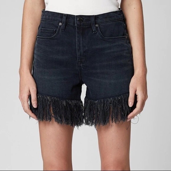 BLANK NYC Lenox High Rise Waisted Fringe Hem Denim Jean Boho Shorts in Vixen 24 - Picture 4 of 16
